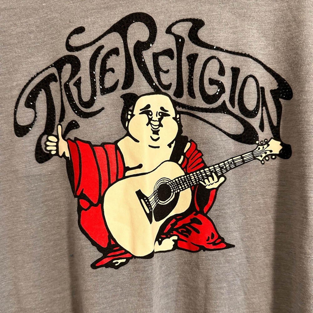 True Religion Gray Tee with Red and Black Graphic